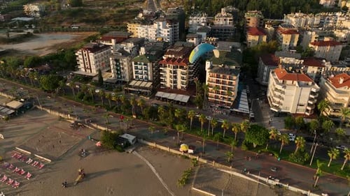 Paragliding Adventure Sport with Parachute Aerial View 4 K Turkey Alanya