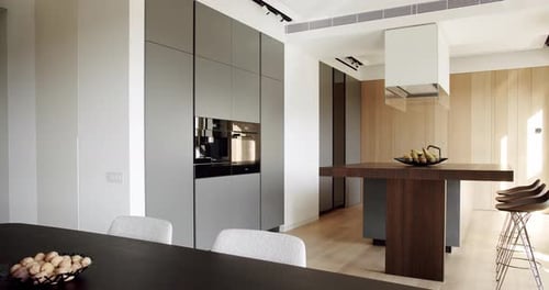 Modern Kitchen and Bar Brown Chairs in Kitchen Room in Minimalist Apartment