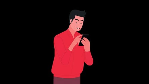 Modern Animated Man Using Smartphone App