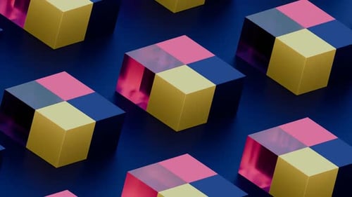 Bunte 3D-Würfelmuster, die sich in einem lebendigen abstrakten Hintergrunddesign drehen