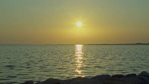 Ocean Beach In Autumn Yellow Sunset