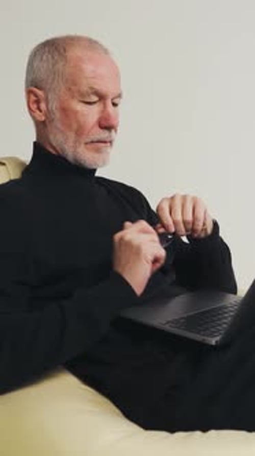Elderly Man is Thinking Intently Businessman Writer Broker Entrepreneur is Thinking Over an Action