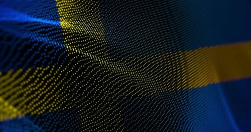 Abstract Digital Particle Wave Motion Background in Blue Yellow