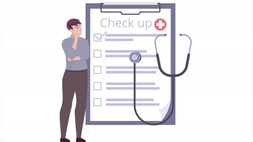 Animated Medical Check Up Checklist with Stethoscope and Patient