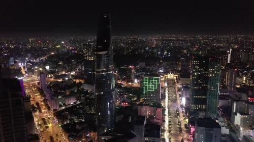 Aerial view of Ho Chi Minh City skyline in Vietnam at night