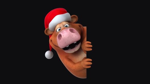 Fun 3D cartoon cow with a blank sign (with alpha channel included)
