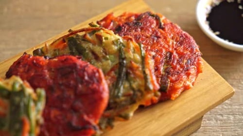Korean Kimchi Pancake Close Up