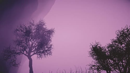 Tree silhouettes in purple utopian environment