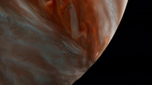 Giant Planet Rotation with Swirling Colorful Atmosphere in Space