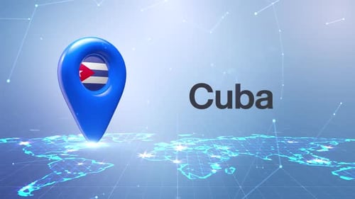 Cuba Location Pin Reveal on Blue Digital World Map
