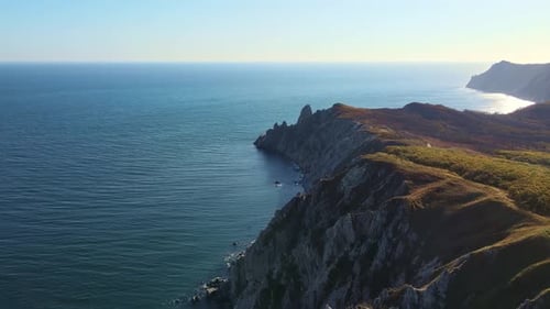 Aerial View of Ocean Cliff with Horizon Water Natural Landscape and Sky