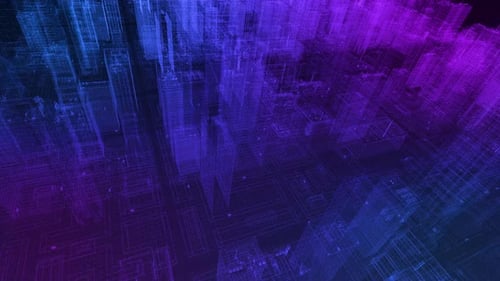 Abstract 3d Hologram with Futuristic Digital City Matrix