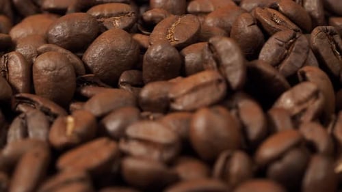 Close Up of Roasted Coffee Beans Panning