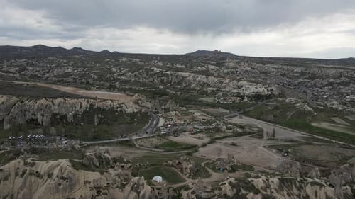 Aerial view of Goreme Valley, Cappadocia, Nevsehir, Turkey.