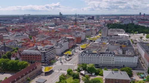 Aerial View of Copenhagen Cityscape with Historic Landmarks