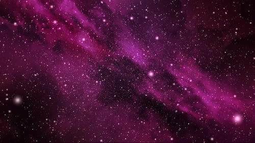 Flying Through Abstract Cosmic Space with Twinkling Pink Nebula
