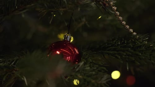 A close up of a christmas decoration ball