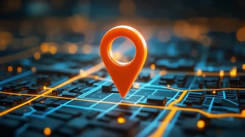 Futuristic City Map with Glowing Location Pin Animation