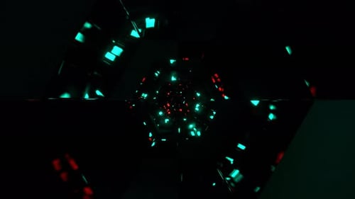 Turquoise And Red Abstract Neon Glittering Fantasy Wormhole Background VJ Loop In 4K