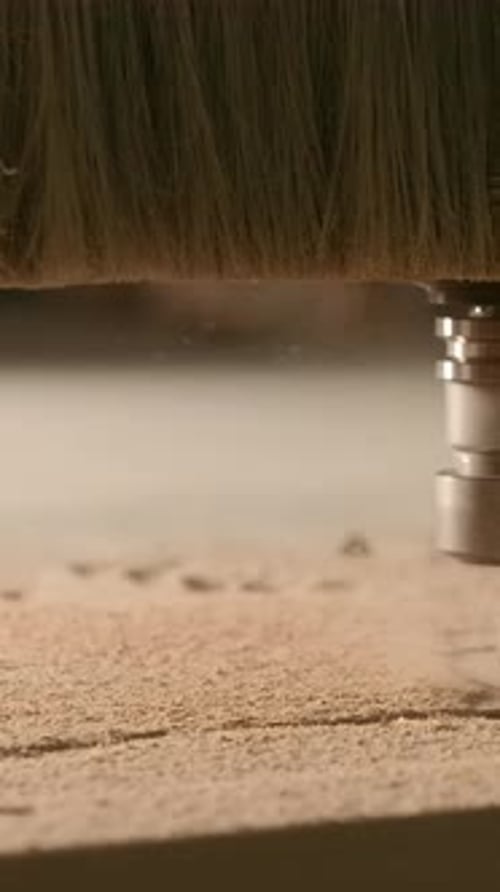 Close Up of Wood Carving Machine Making Pattern on a Wooden Plank Creative Concept of Carpentry