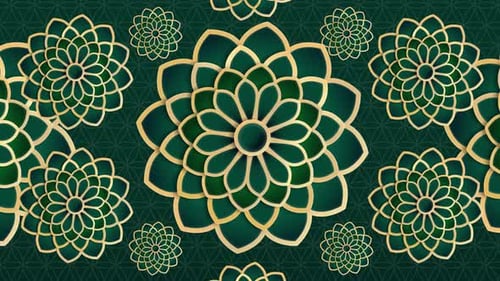 Elegant Green Gold Ornamental Seamless Pattern Background Loop