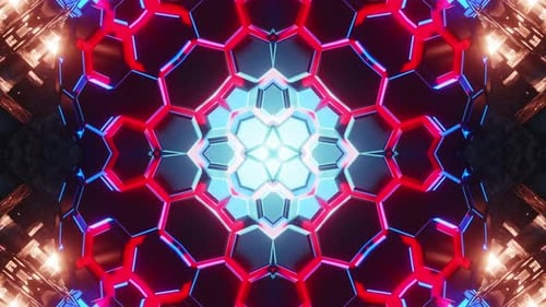 Video mit Neon-Hexagon-Kaleidoskop-Muster