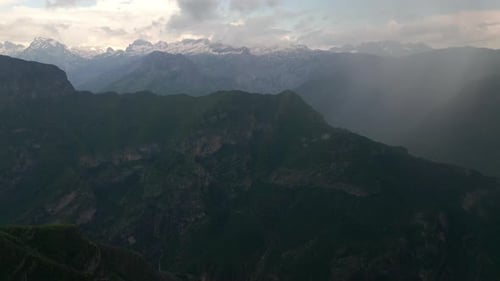 Scenic Mountain Range Aerial View with Snowy Peaks