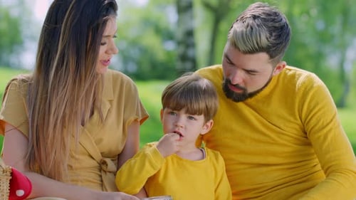 Family Having a Picnic Outdoors on a Sunny Day