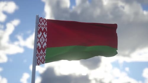 Realistic Belarus Flag Waving in Slow Motion Against Cloudy Sky