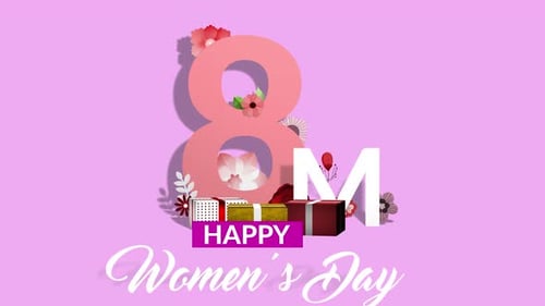 Happy Women's Day Animated Celebration Title with Flowers and Gifts
