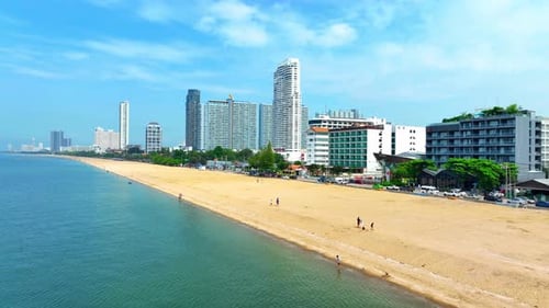 Beautiful tropical sea beach by drone aerial view.