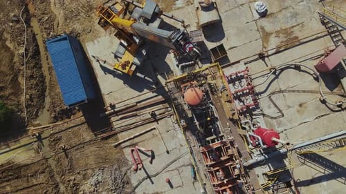 Top View of Operation of Crane at Production Facility Metal Frames Industrial and Household