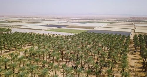 Beautiful Aerial Shot of Arava Desert in Israel Overlooking Agriculture Fields