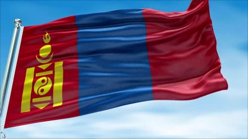 Realistic Mongolia Flag Waving in Slow Motion on a Flagpole