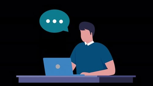 Mann arbeitet bei Laptop Animation 4K auf Alpha