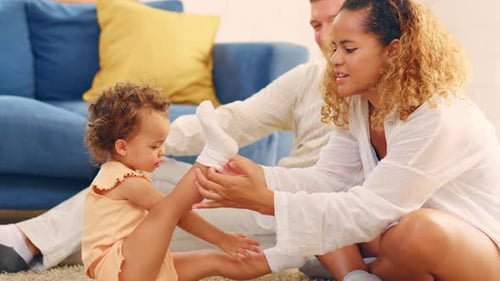 Caucasian family spending leisure free time together indoors in house.