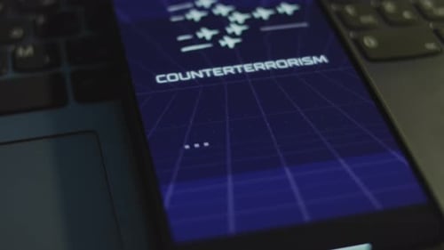 Counterterrorism Inscription on Smartphone Screen with Dark Blue Background with Linear Perspective