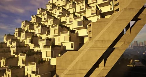 Diseño arquitectónico único de residencias apiladas con terrazas verdes