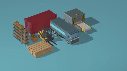 Animated Isometric Logistics and Transportation Elements