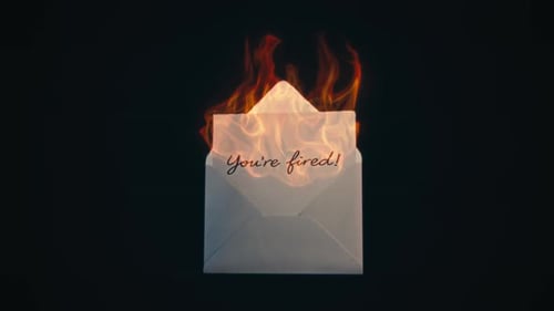Burning Envelope with 'You're Fired' Message Animation