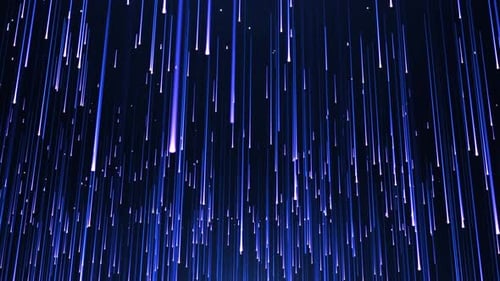 Abstract digital background with glowing neon particles flying down. movement of a stream of glowing