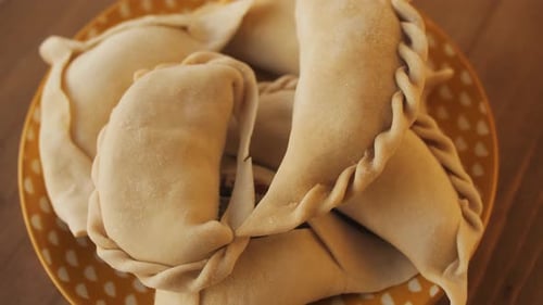Man Cooking Empanadas Argetinian Pie Samosa Tart Traditional Bakery From Argentina Chef Filling