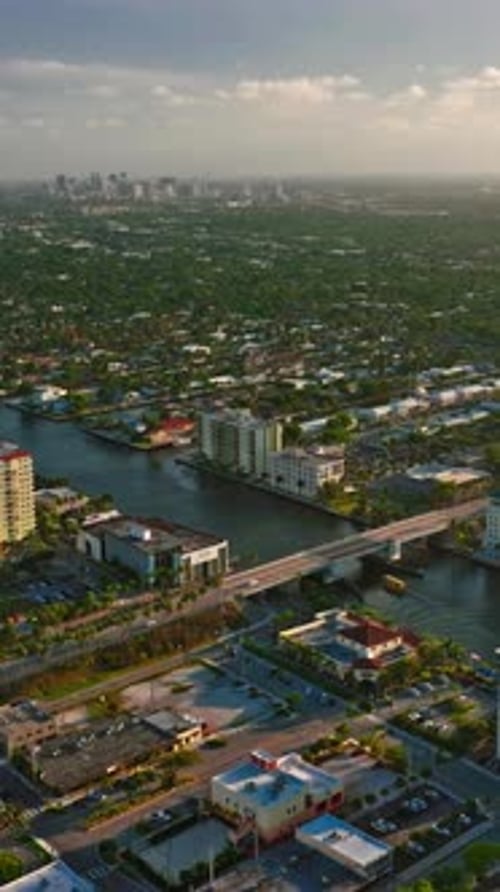Aerial view of Miami highlighting waterfront and urban landscapes