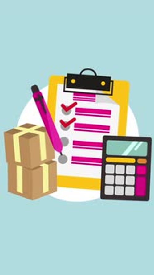 Animated Business Checklist with Calculator and Delivery Boxes