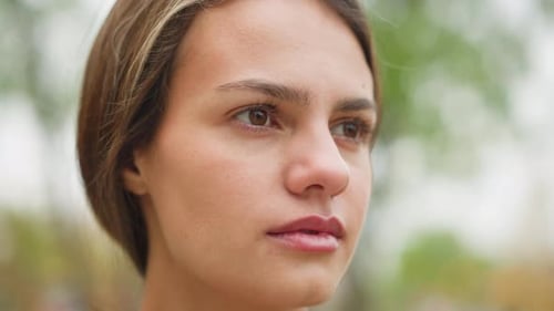 Closeup View Fair Woman Face with Smooth Skin and Calm Expression Natural Beauty