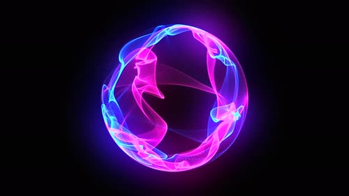 Glowing rotating particle neon 3d sphere in the Universe. Virtual assistant animation. Energy orb.