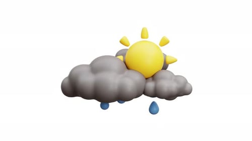 3D Animation Sun With Clouds And Rain