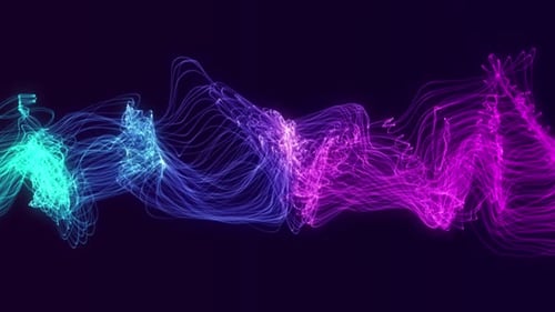 Abstract Wavy Neon Light Particles Flowing Fluid Background