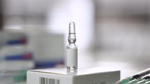 Glass Ampule on Box with Syringes Medical Supplies