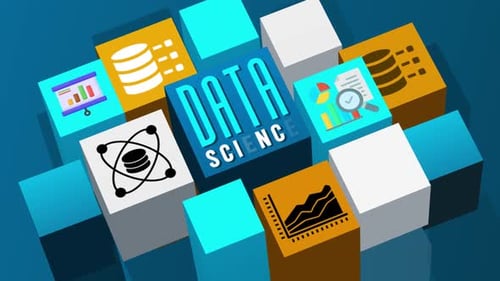 Animation de concepts de science des données avec des Icônes sur des cubes 3D